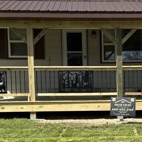 Custom covered porch built in Warsaw, Missouri